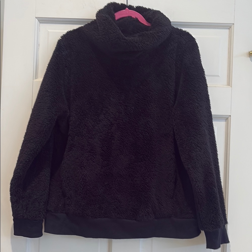 Cozy Black Fleece Sherpa Pullover Cowl Neck